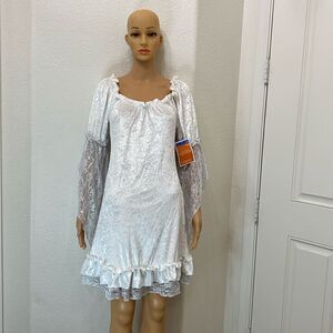 Magical Angel Costume White Dress Off Shoulder Floral Sheer Lace Ruffled Midi